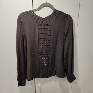 Elegant Silk Keyhole Blouse with Beading by Oleg Cassini